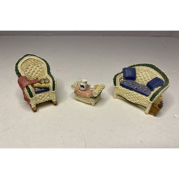 Avon Collectibles Victorian Memories Miniature Doll Furniture Wicker Porch 3pc - Picture 11 of 11
